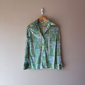 vintage 70s try 1 floral abstract button front long sleeve